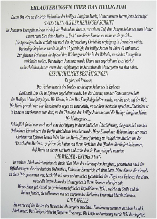 Tafel vor dem Haus Mariens
